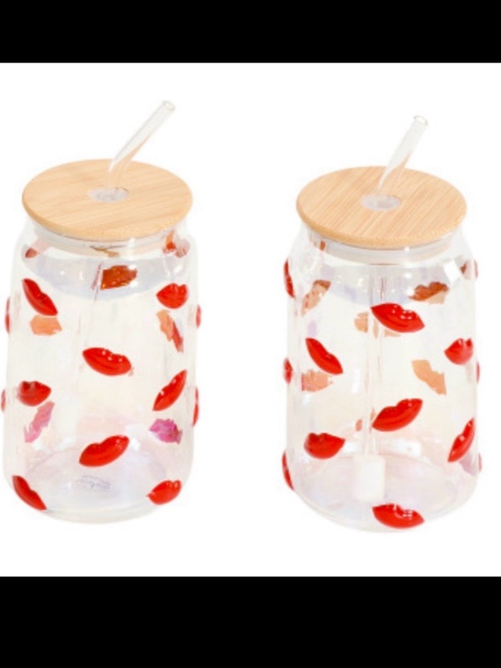 🆕- Set of 2 "KISS" l Glass Tumblers with Straws